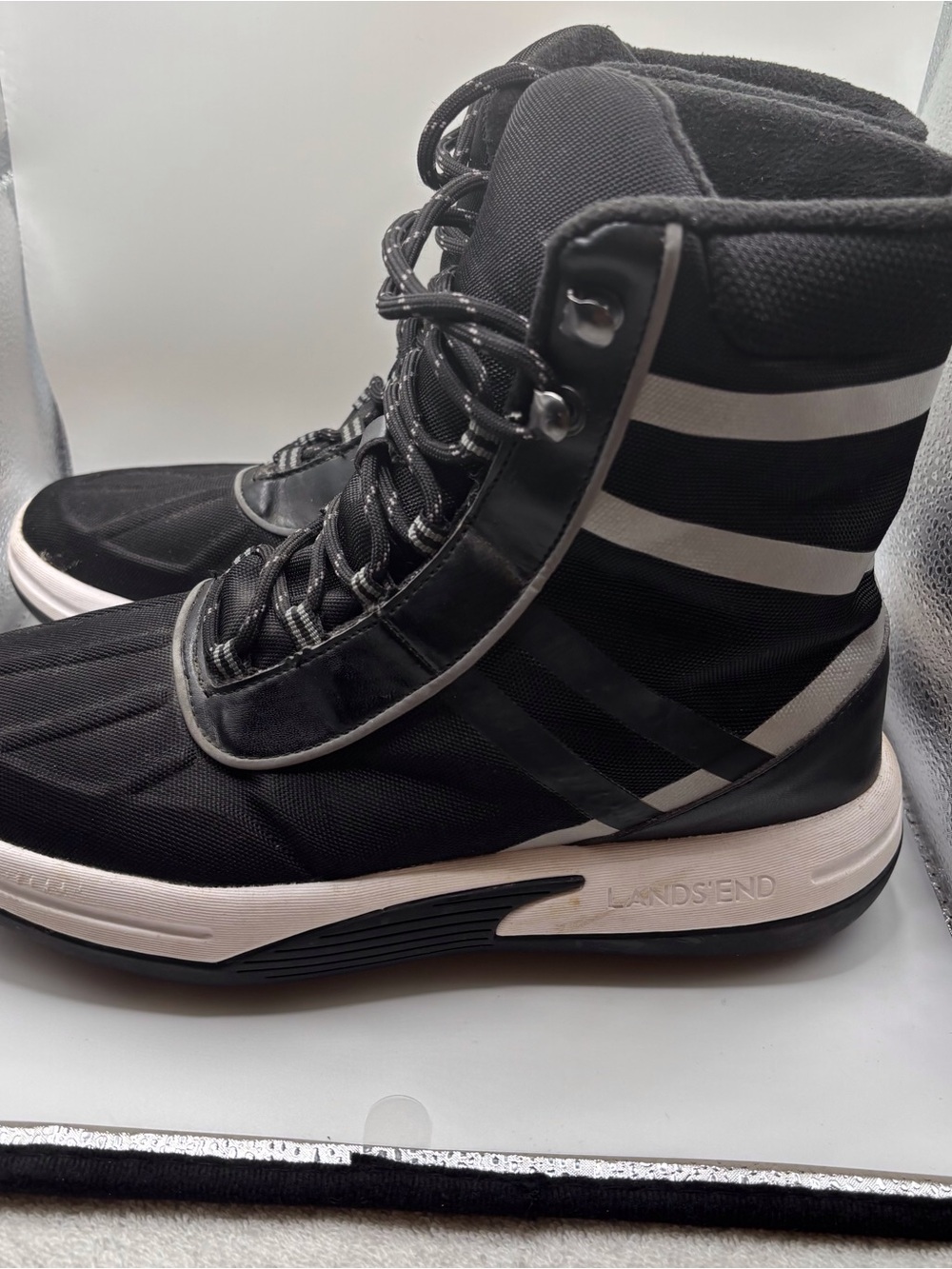 Lands' End Womens Black and White High-Top Winter Boots SZ 9 B Expedition